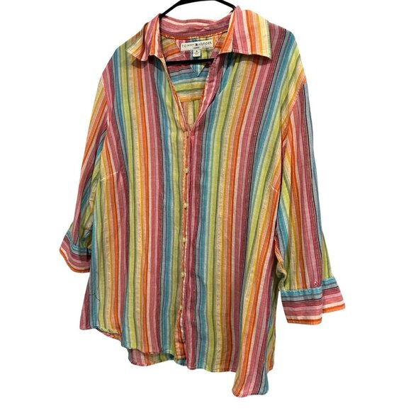 Tommy Hilfiger Womens Multicolor Striped Button-Up Shirt Size 18 - Picture 3 of 9